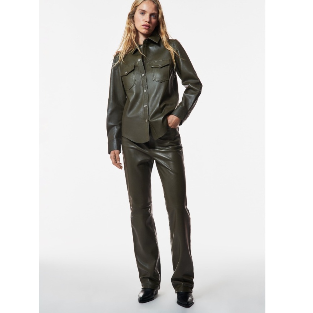 New Real Genuine Leather Pants Khaki Army Green  Zara Sale 26/ US2 Limited